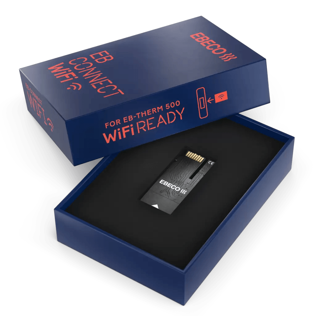 EB-Connect WiFi Ebeco v konceptu WiFi READY; modra embalaža z rdečim napisom