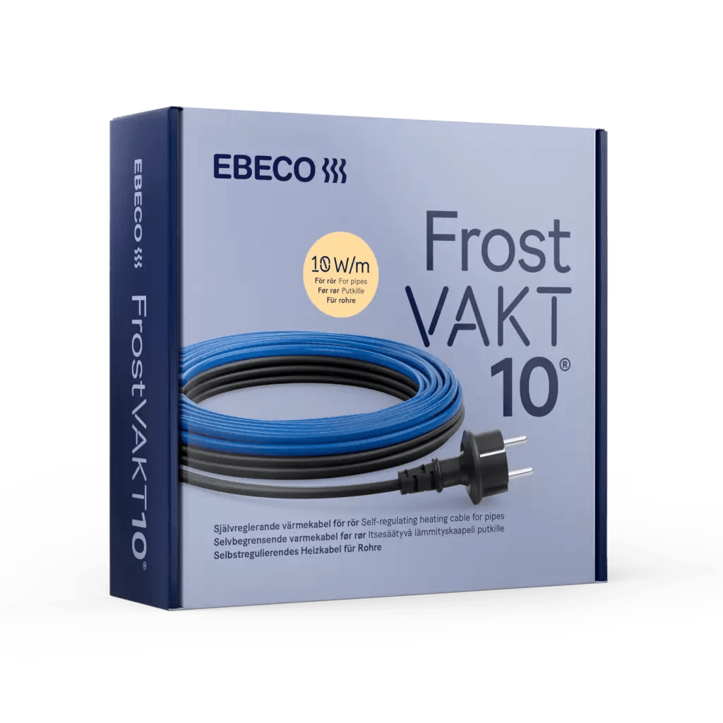 Frostvakt 10, Ebeco: produkt za zaščito pred poškodbami in puščanjem s priključkom v ozemljeno stensko vtičnico.